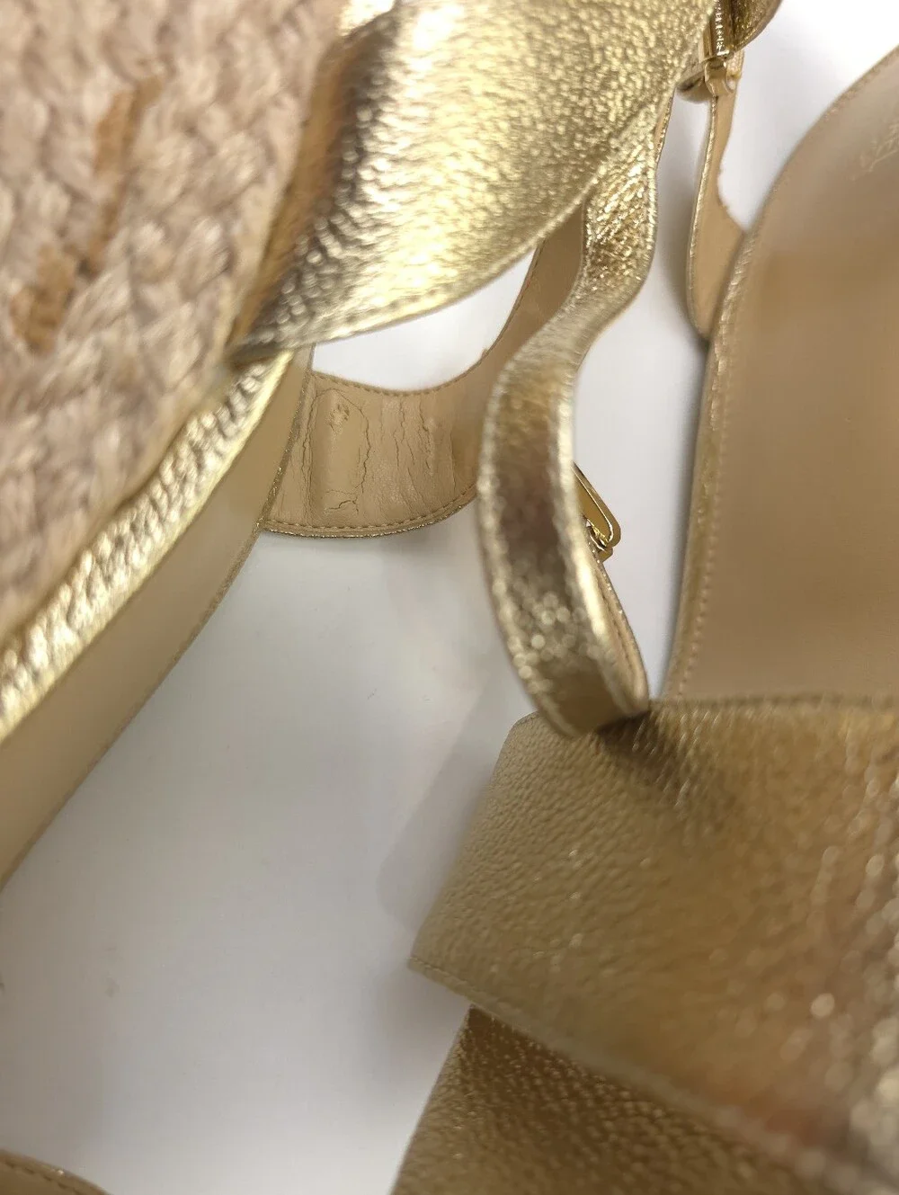 Gold Espadrille Wedge Sandals - Women's Metallic Summer Heels Sz 11